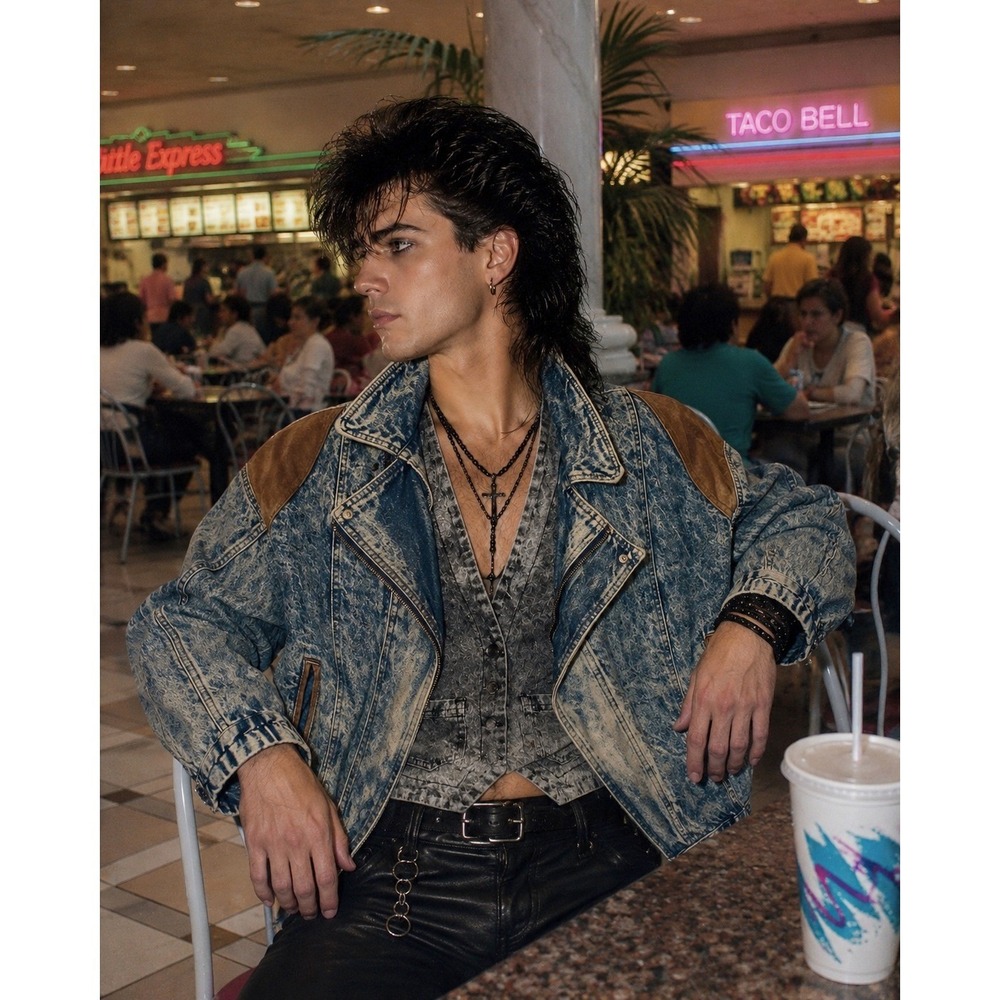 Vintage 80s Urban Equipment Acid Wash Denim Bomber Jacket Leather Trim Men XL